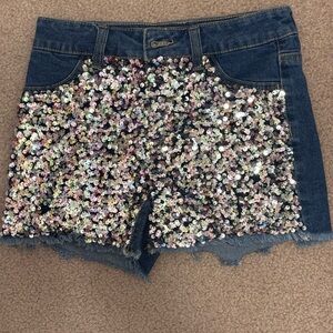 Sequin Embellished Denim Shorts